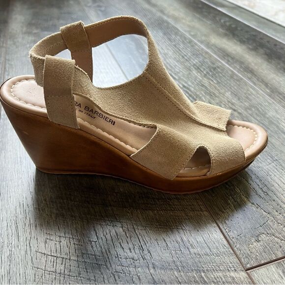 Anthropologie Barbara Barbieri Wedge Sandals Size 7.5 Italian Suede Taupe Shoes - Picture 4 of 10
